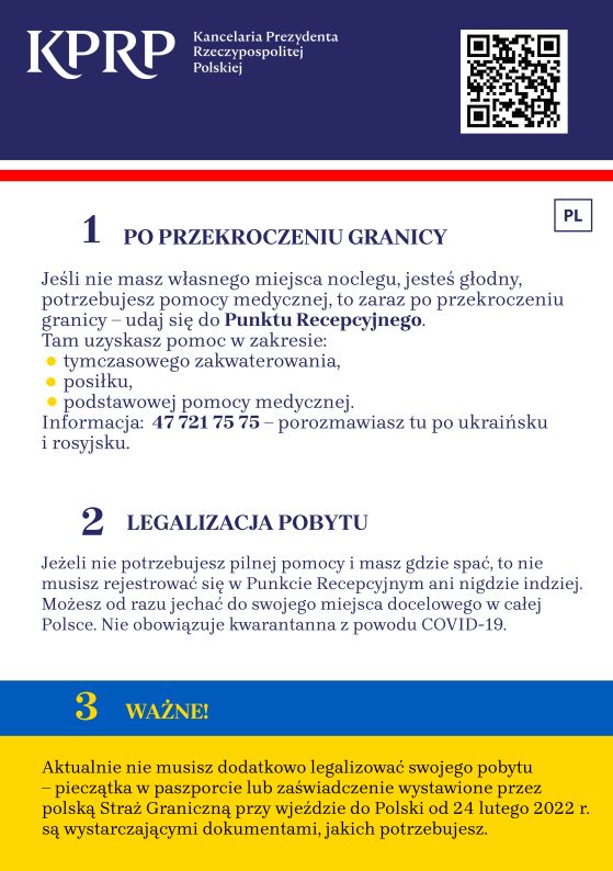 Ulotka informacja dla uchodźców PL
